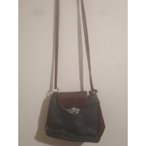 Brighton Handbags - Vintage Brighton Black Brown Leather Woven Croc Medium M Crossbody Shouldbag